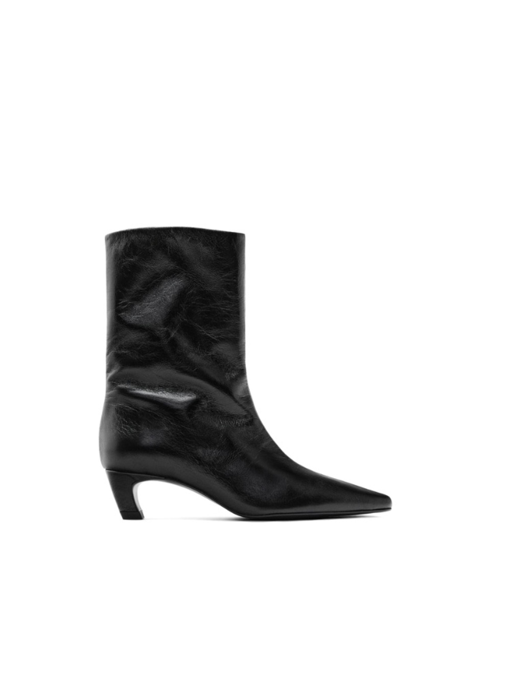 Massimo Dutti Black Pointed Ankle Boots with Sculpted Mid Heel